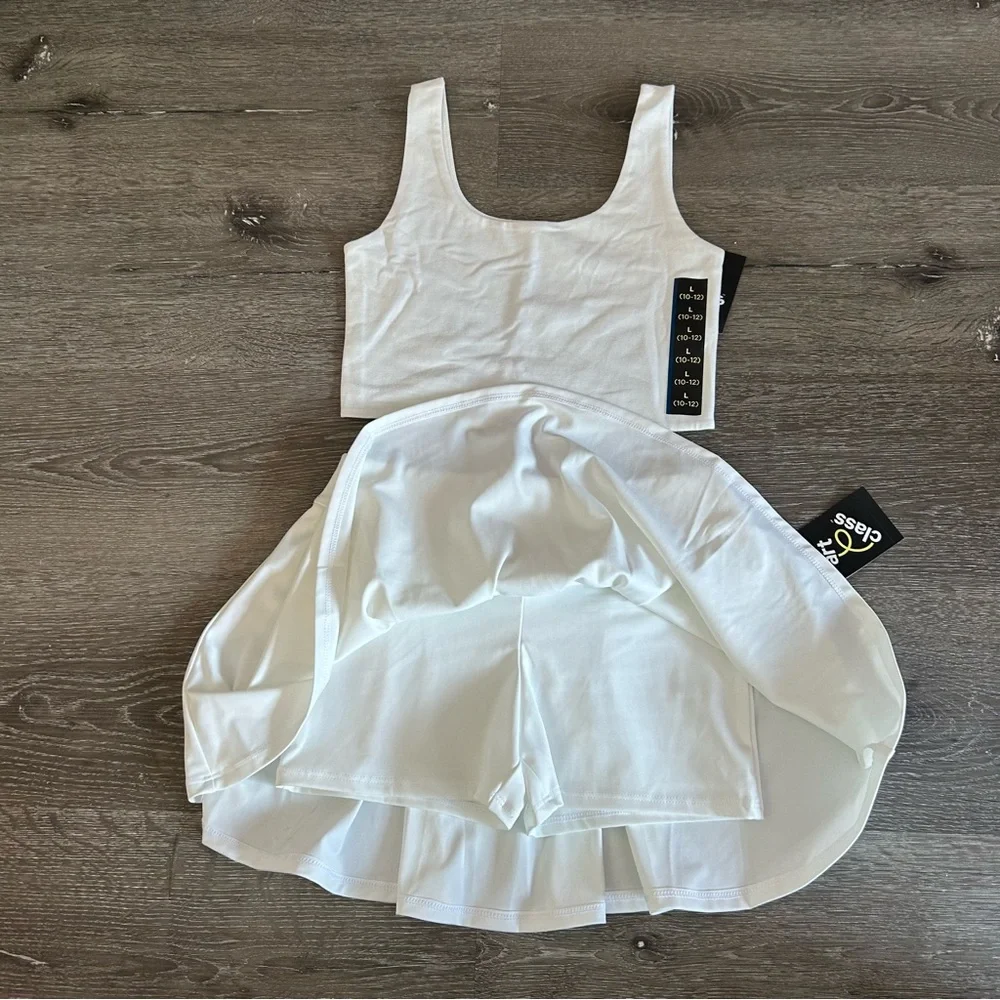 NWT Girls 10/12 White Crop Top Skirt Skort Athletic Set Outfit Art Class - Picture 2 of 5